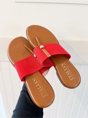 Italian Shoemakers Red Slide Sandals with Brown Footbed